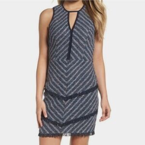 Blue Fringe-Trim Sheath Dress